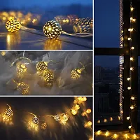 Prisma Collection Moroccan Ball 16 LED String Lights Plug-in, Connectable with Tail, for All Occasions-Christmas, Diwali (Metal-3, Golden)-thumb4