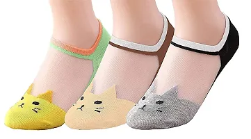 Prisma Collection Pairs Women's Transparent Casual Cat Ankle Length Low Cut Invisible Silk Cotton Soft Socks,Ultra thin Beautiful Crystal Lace Elastic Socks -Assorted Pack of 4,Multicolour,Free Size-thumb1