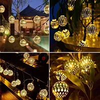 Prisma Collection Moroccan Ball 16 LED String Lights Plug-in, Connectable with Tail, for All Occasions-Christmas, Diwali (Metal-3, Golden)-thumb3