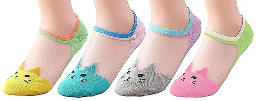 Prisma Collection Pairs Women's Transparent Casual Cat Ankle Length Low Cut Invisible Silk Cotton Soft Socks,Ultra thin Beautiful Crystal Lace Elastic Socks -Assorted Pack of 4,Multicolour,Free Size