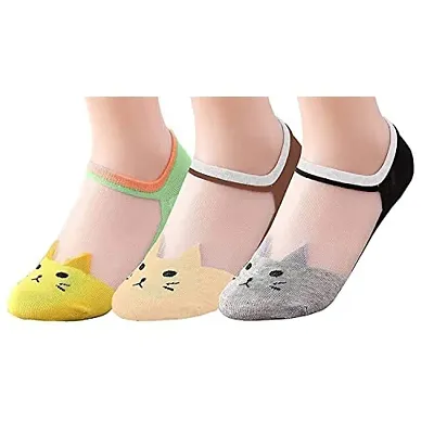 Buy Prisma Collection Pairs Women's Transparent Casual Cat Ankle Length Low  Cut Invisible Silk Cotton Soft Socks,Ultra thin Beautiful Crystal Lace  Elastic Socks -Assorted Pack of 4,Multicolour,Free Size - Lowest price in