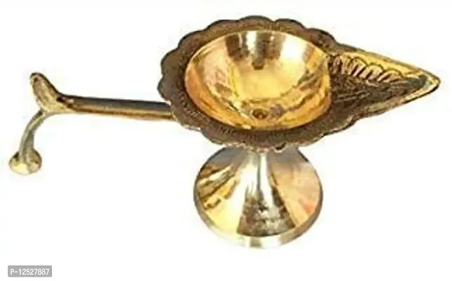 Prisma Collection Brass Single Aarti | 1 Arti Diya | Oil Lamp Puja| Deepak with Handle for Pooja 6 inch Length | Golden