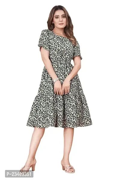 yuvinster Women's Animal Print Half Sleeve Poly Crepe Dress for Women (S)