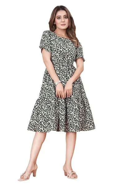 yuvinster Women's Animal Print Half Sleeve Poly Crepe Dress for Women