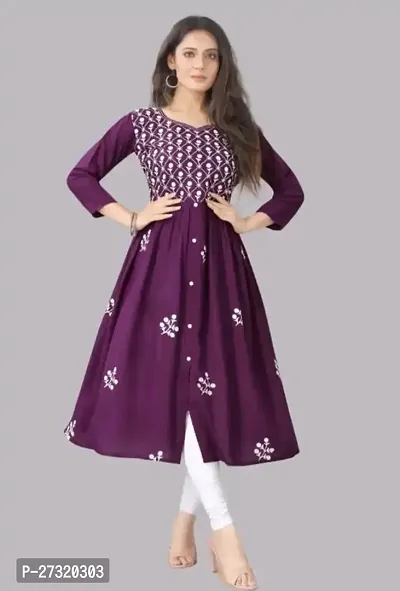 Stylish Rayon Embroidered 3/4 Sleeves Kurta For Women-thumb0