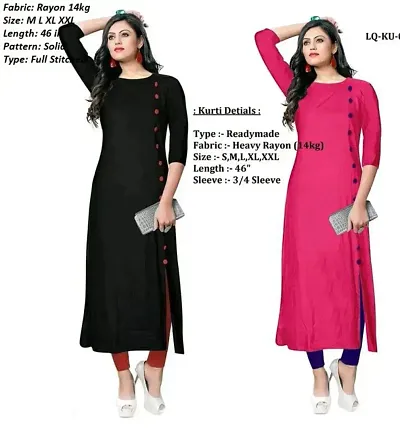 Rayon Solid A-Line Kurti Combo