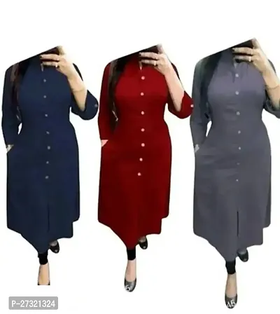 Rayon Best Selling Solid A-Line Kurtis Combo of 3