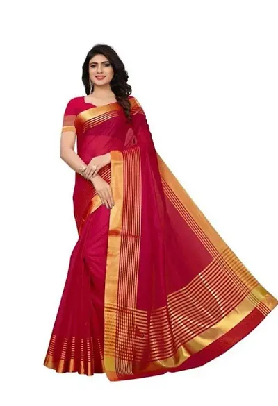 Solid Cotton Silk Striped Pallu Kota Doria Sarees