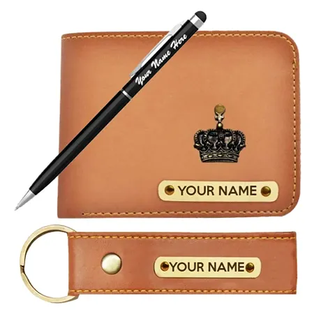 TESLO MART Combo 1 pc Faux Leather Men Wallet, 1 Personalize Pen with Name Engraved on it | Personalized Combo for Gifting