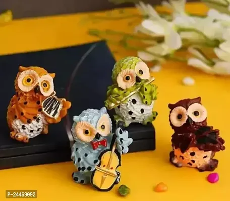 Set of 4 Cute Resin Owls Playing Musical Instruments Showpiece Figurines Garden Statues Decoration Decorative Showpiece - 10 cm (Resin, Multicolor)-thumb0