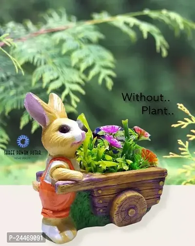 Handmade Cute Rabbit Trolley Planter Pot For Showpiece, Balcony, Office Decor, Garden Decor, Multipurpose Planter Pot (Without Plant) Showpieces And collectibles-thumb0