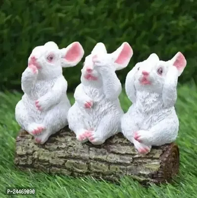 Rabbits Sitting On Tree Trunk Table Top Figurine for Living Room,Office,Bedroom,Decorative,Feng Shui And Animal Showpiece Figurines (3 Rabbits)