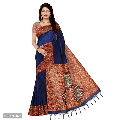 Elegant Blue Polycotton Saree without Blouse piece For Women-thumb0