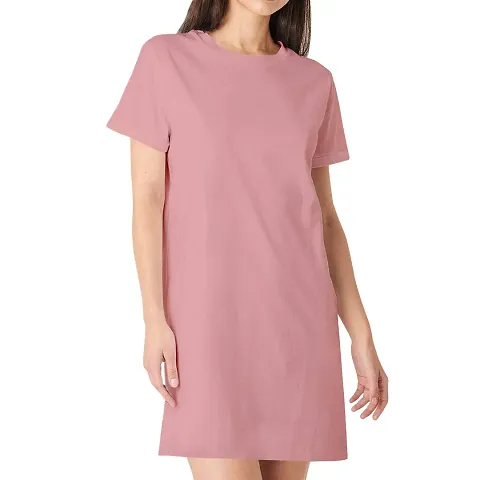 Stylish Blend Solid T-shirt Dress For Women