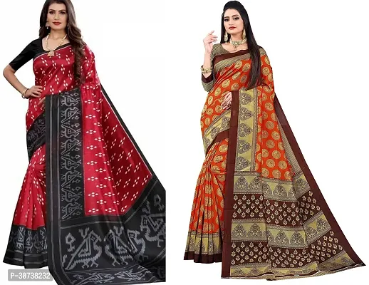 Stylish Polycotton Multicoloured Printed Saree For Women Pack Of 2-thumb0