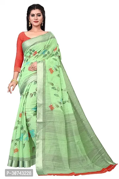 Elegant Green Polycotton Saree without Blouse piece For Women