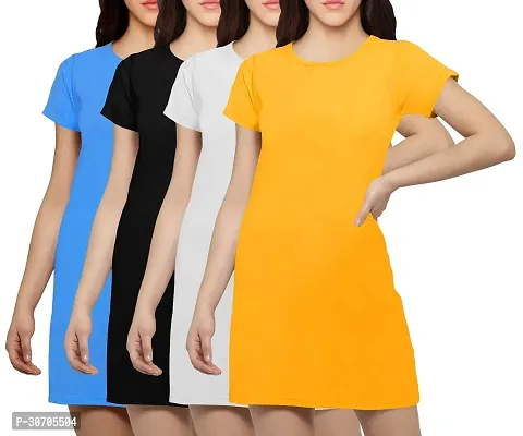 Stylish Multicoloured Cotton Blend Solid T-shirt Dress For Women Pack Of 4