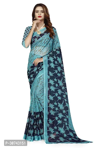 Elegant Blue Polycotton Saree without Blouse piece For Women-thumb0