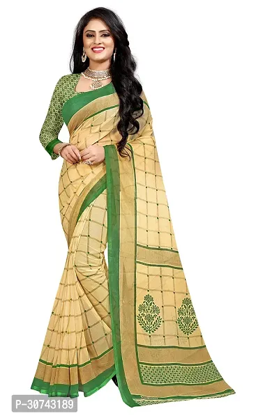 Elegant Beige Polycotton Saree without Blouse piece For Women