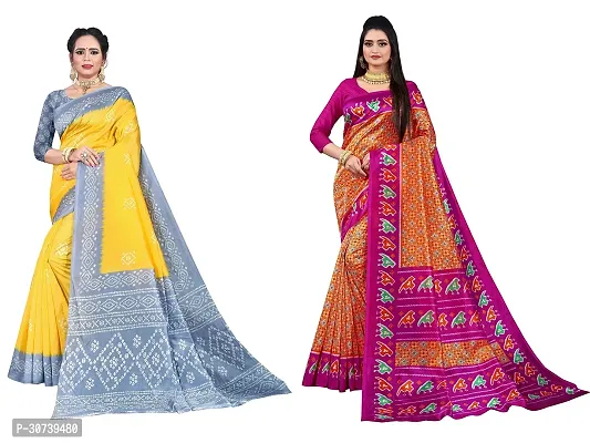 Stylish Multicoloured Polycotton Printed Saree without Blouse piece For Women Pack Of 2