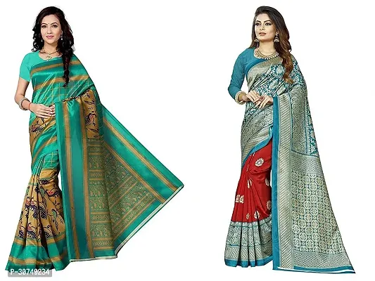 Stylish Multicoloured Polycotton Printed Saree without Blouse piece For Women Pack Of 2-thumb0