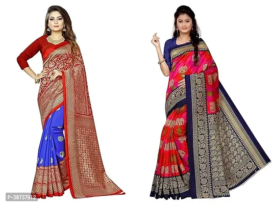 Stylish Polycotton Multicoloured Printed Saree For Women Pack Of 2-thumb0