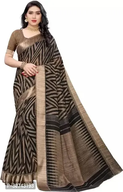 Elegant Black Polycotton Saree without Blouse piece For Women-thumb0