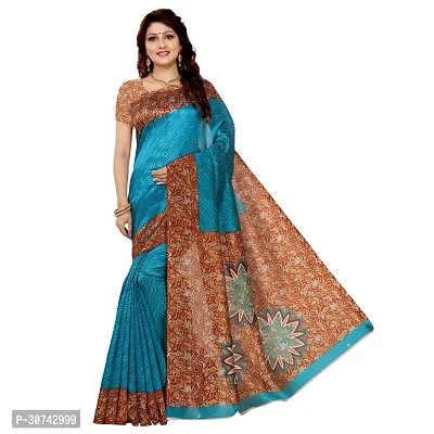 Elegant Blue Polycotton Saree without Blouse piece For Women-thumb0