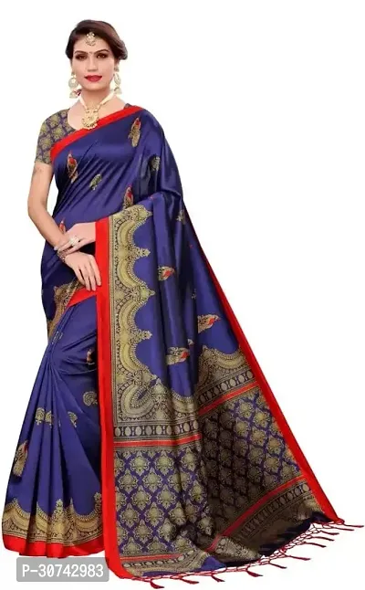 Elegant Blue Polycotton Saree without Blouse piece For Women