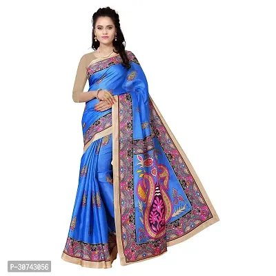 Elegant Blue Polycotton Saree without Blouse piece For Women