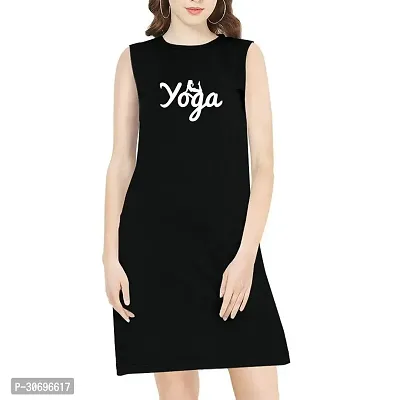 Stylish Black Cotton Blend Printed T-shirt Dress For Women-thumb0