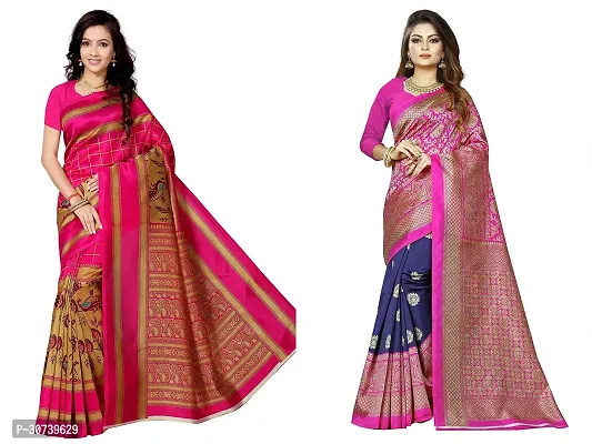 Stylish Multicoloured Polycotton Printed Saree without Blouse piece For Women Pack Of 2