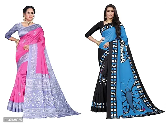 Stylish Polycotton Multicoloured Printed Saree For Women Pack Of 2