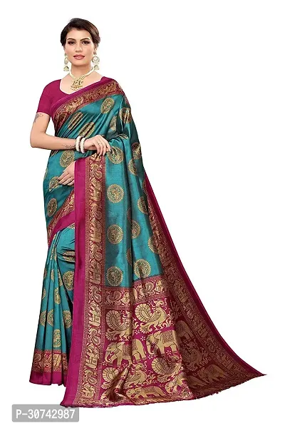 Elegant Blue Polycotton Saree without Blouse piece For Women-thumb0