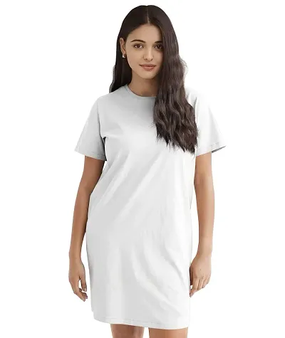 Stylish Blend Solid T-shirt Dress For Women