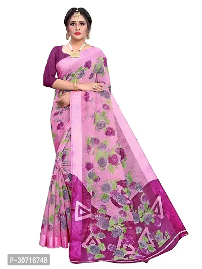 Stylish Polycotton Pink  Saree without Blouse piece For Women-thumb0