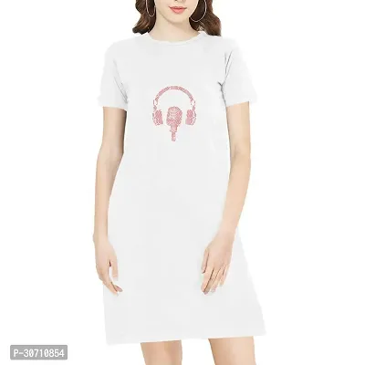 Stylish White Cotton Blend Printed T-shirt Dress For Women