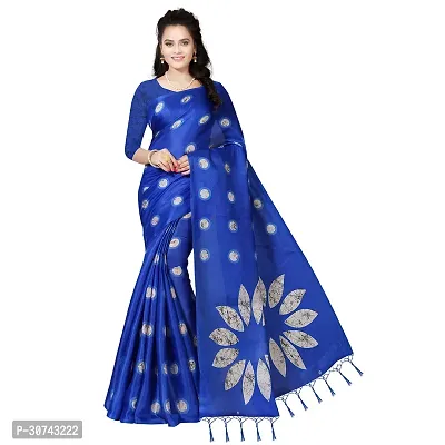 Elegant Blue Polycotton Saree without Blouse piece For Women