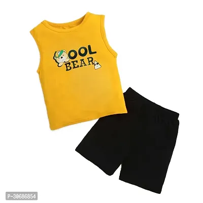 Fabulous Yellow Cotton Blend Printed T-Shirts with Shorts For Boys-thumb0