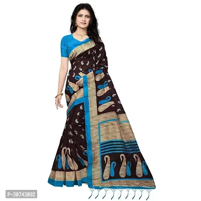 Elegant Black Polycotton Saree without Blouse piece For Women-thumb0