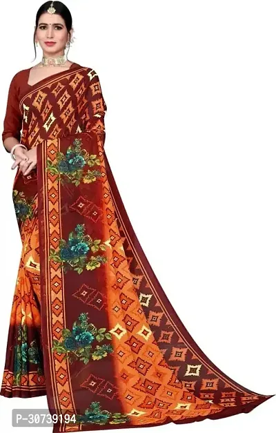 Stylish Polycotton Orange  Saree without Blouse piece For Women