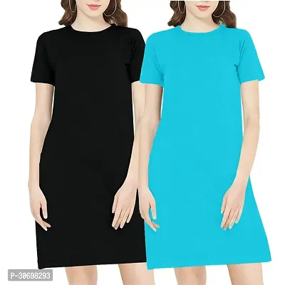 Stylish Multicoloured Cotton Blend Solid T-shirt Dress For Women Pack Of 2-thumb0