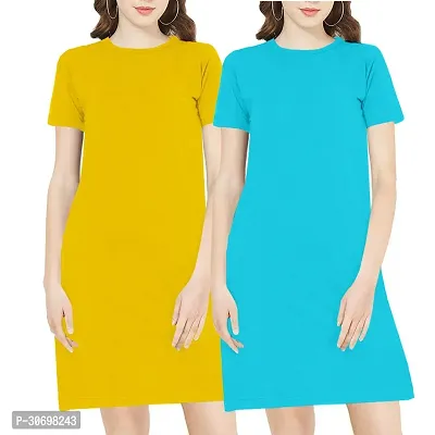 Stylish Multicoloured Cotton Blend Solid T-shirt Dress For Women Pack Of 2