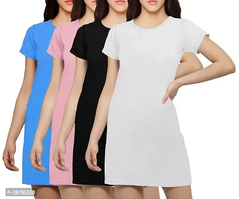 Stylish Multicoloured Cotton Blend Printed T-shirt Dress For Women Pack Of 4