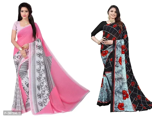 Stylish Multicoloured Polycotton Printed Saree without Blouse piece For Women Pack Of 2