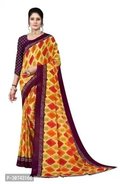 Elegant Yellow Polycotton Saree without Blouse piece For Women-thumb0