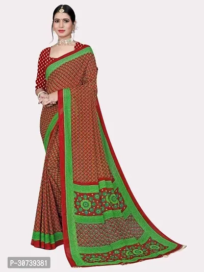 Stylish Polycotton Red  Saree without Blouse piece For Women-thumb0