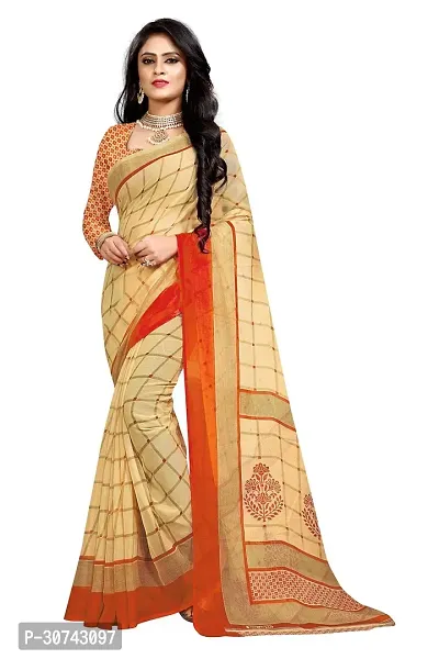 Elegant Orange Polycotton Saree without Blouse piece For Women-thumb0