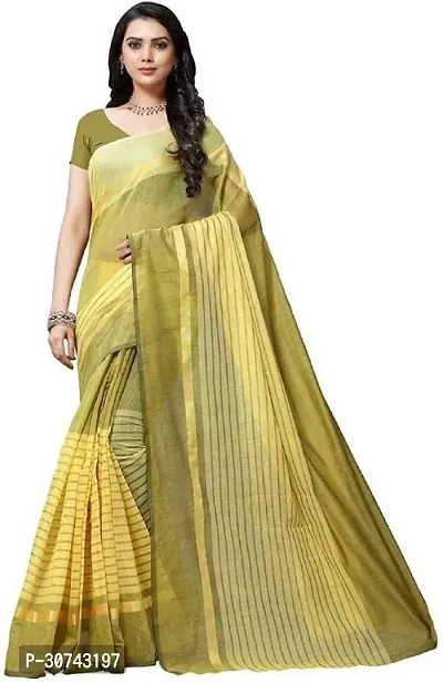 Elegant Yellow Polycotton Saree without Blouse piece For Women-thumb0