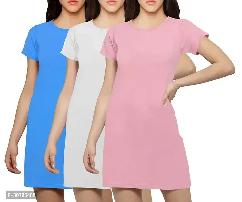 Stylish Multicoloured Cotton Blend Solid T-shirt Dress For Women Pack Of 3-thumb0